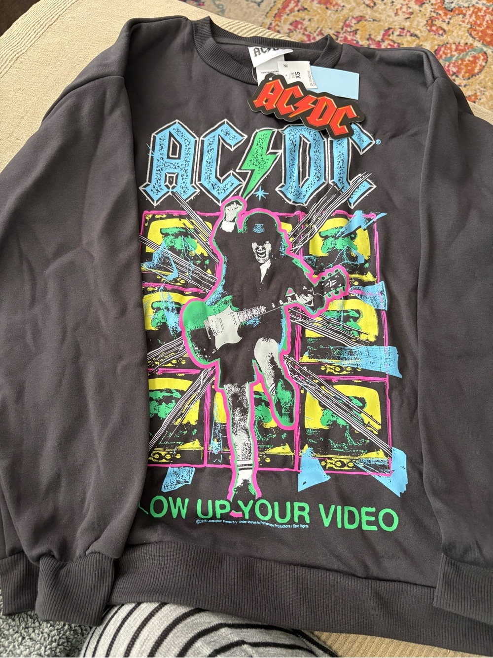 AC/DC Black Sweatshirt with Red Logo and Blue-Green Graphic